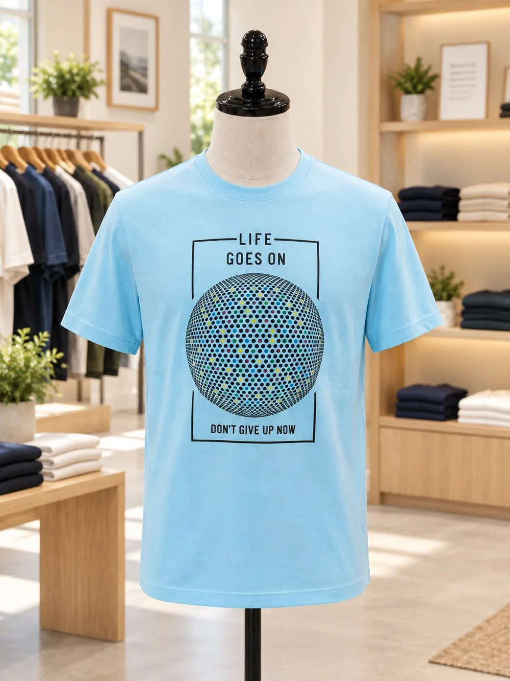 Sky Blue Inspire Graphic Round Neck T-Shirt