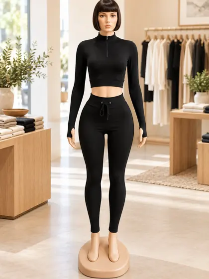 Black Long-Sleeve Activewear Set